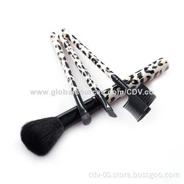 Makeup brushes, made of plastic handle with leopard pattern finish, aluminum ferrule, synthetic hair